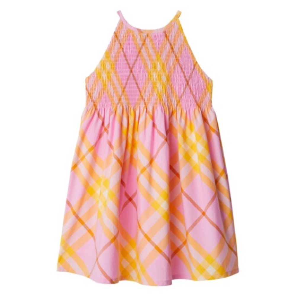 NWT Burberry Kids Girls Dress Carnation Pink & Yellow Checkered Plaid 12M